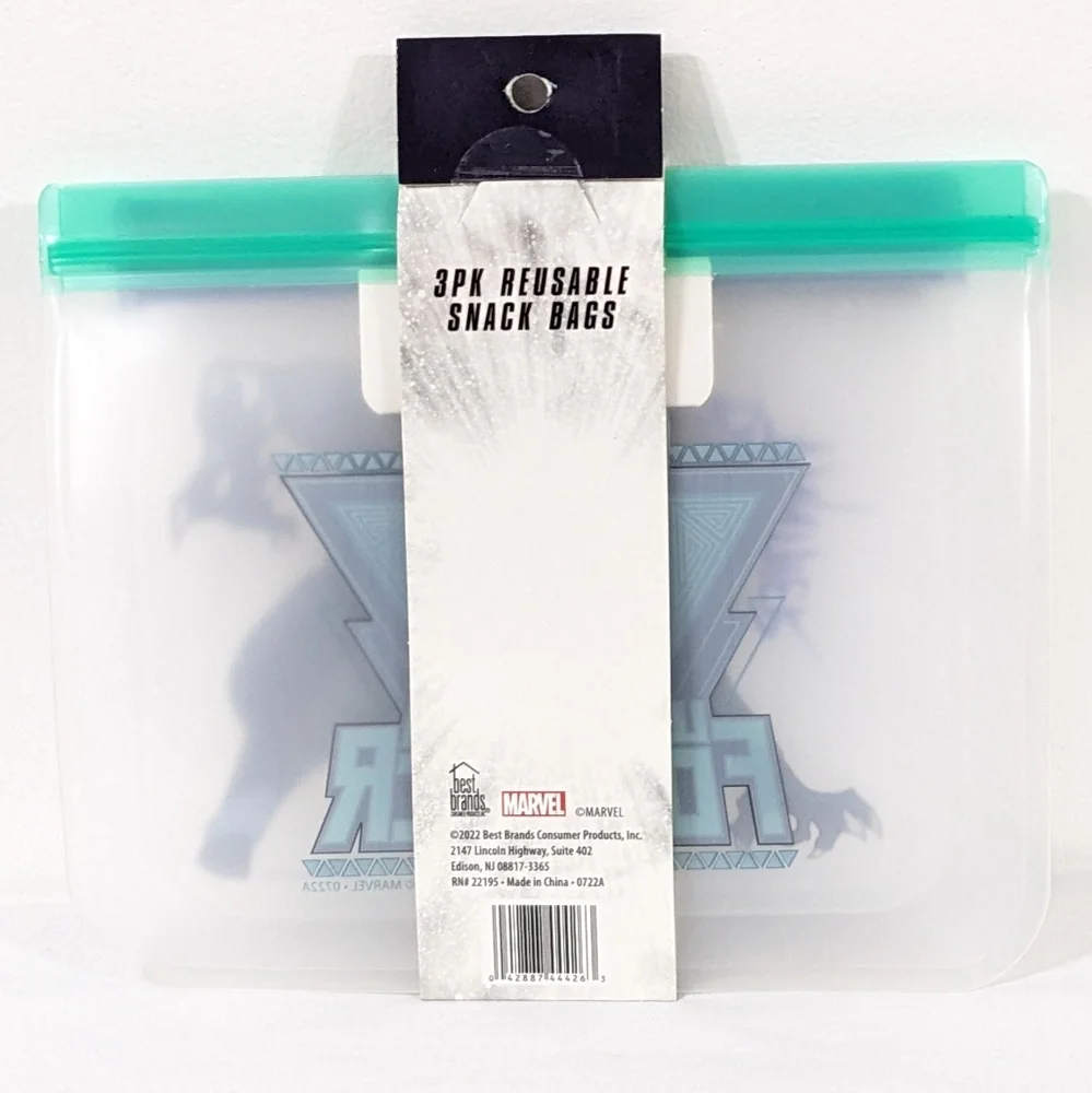 Marvel Black Panther Wakanda Forever 3 Pack Reusable Snack Bags, New With Tag